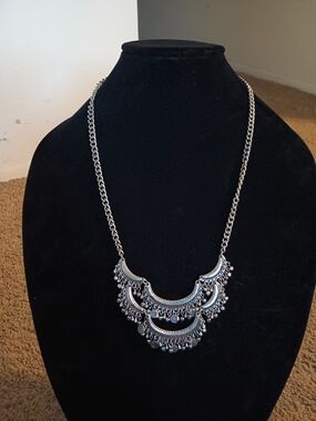 Silver Boho Layered Statement Necklace - Women Jewelry